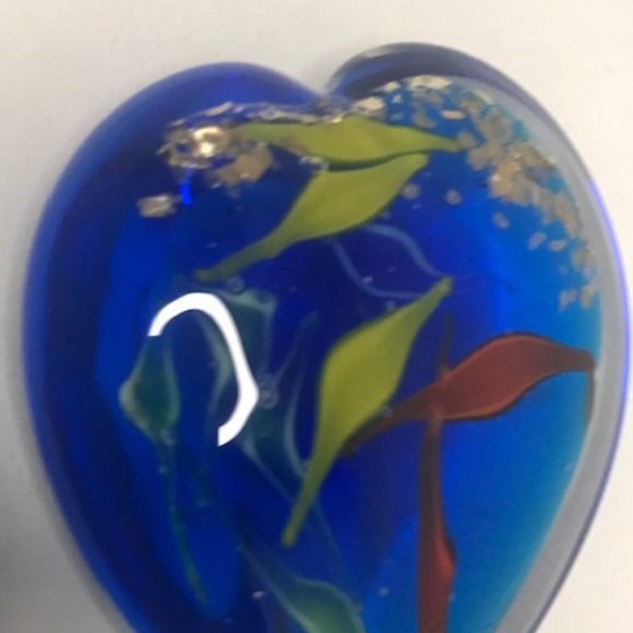 VTG Murano Glass Art, Heart Shaped Cobalt Blue Hand Blown Glass Paperweight - Picture 2 of 13